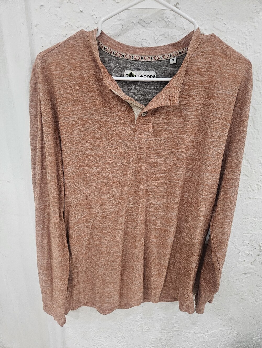 Tallwoods Men's Long Sleeve Henley Shirt Heather Clay Orange - Size M